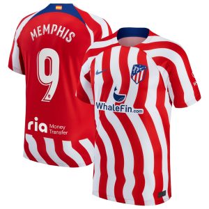 Atlético de Madrid Home Shirt 2022-23 with Memphis 9 printing