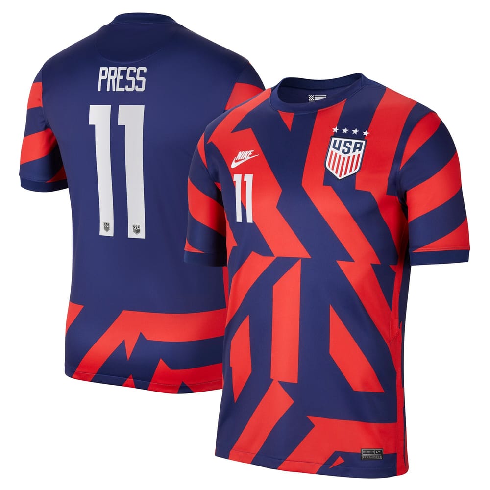 Team USA Away Blue Jersey Shirt 2021-22 player Christen Press printing for Men