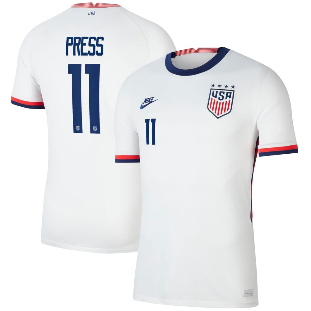 Team USA Home White Jersey Shirt 2020 player Christen Press printing for Men