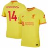Liverpool Third Yellow Jersey Shirt 2021-22 player Jordan Henderson printing for Men