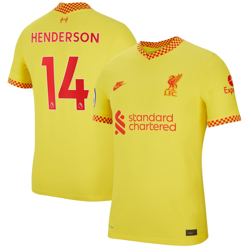 Liverpool Third Yellow Jersey Shirt 2021-22 player Jordan Henderson printing for Men