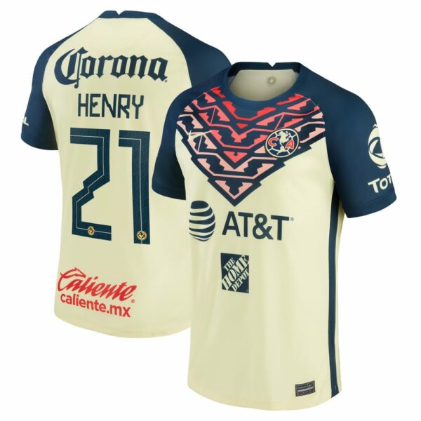Club America Home Yellow Jersey Shirt 2021-22 player Henry Martín printing for Men