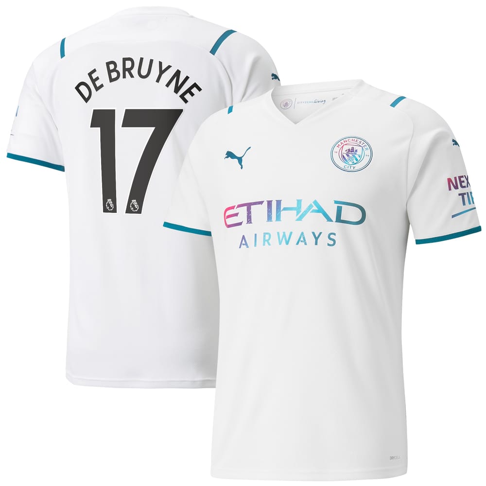Manchester City Away White Jersey Shirt 2021-22 player Kevin De Bruyne printing for Men