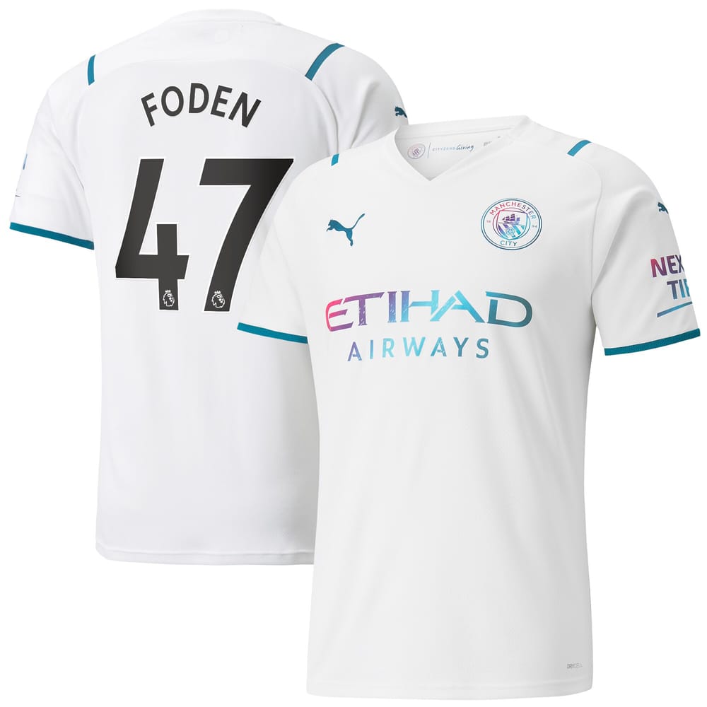 Manchester City Away White Jersey Shirt 2021-22 player Phil Foden printing for Men