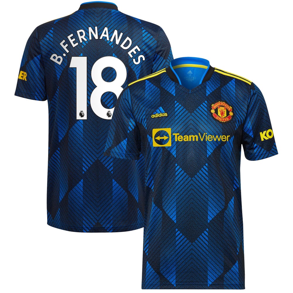 Manchester United Third Blue Jersey Shirt 2021-22 player Bruno Fernandes printing for Men