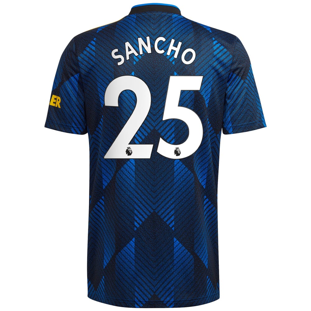 Manchester United Third Blue Jersey Shirt 2021-22 player Jadon Sancho printing for Men