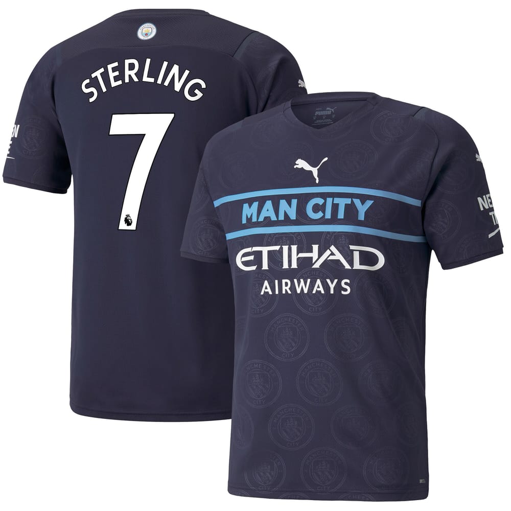 Manchester City Third Navy Jersey Shirt 2021-22 player Raheem Sterling printing for Men