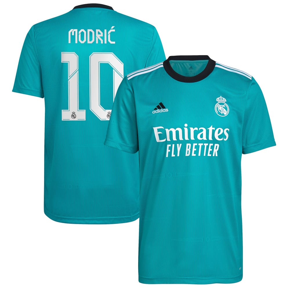Real Madrid Third Aqua Jersey Shirt 2021-22 player Luka Modric printing for Men