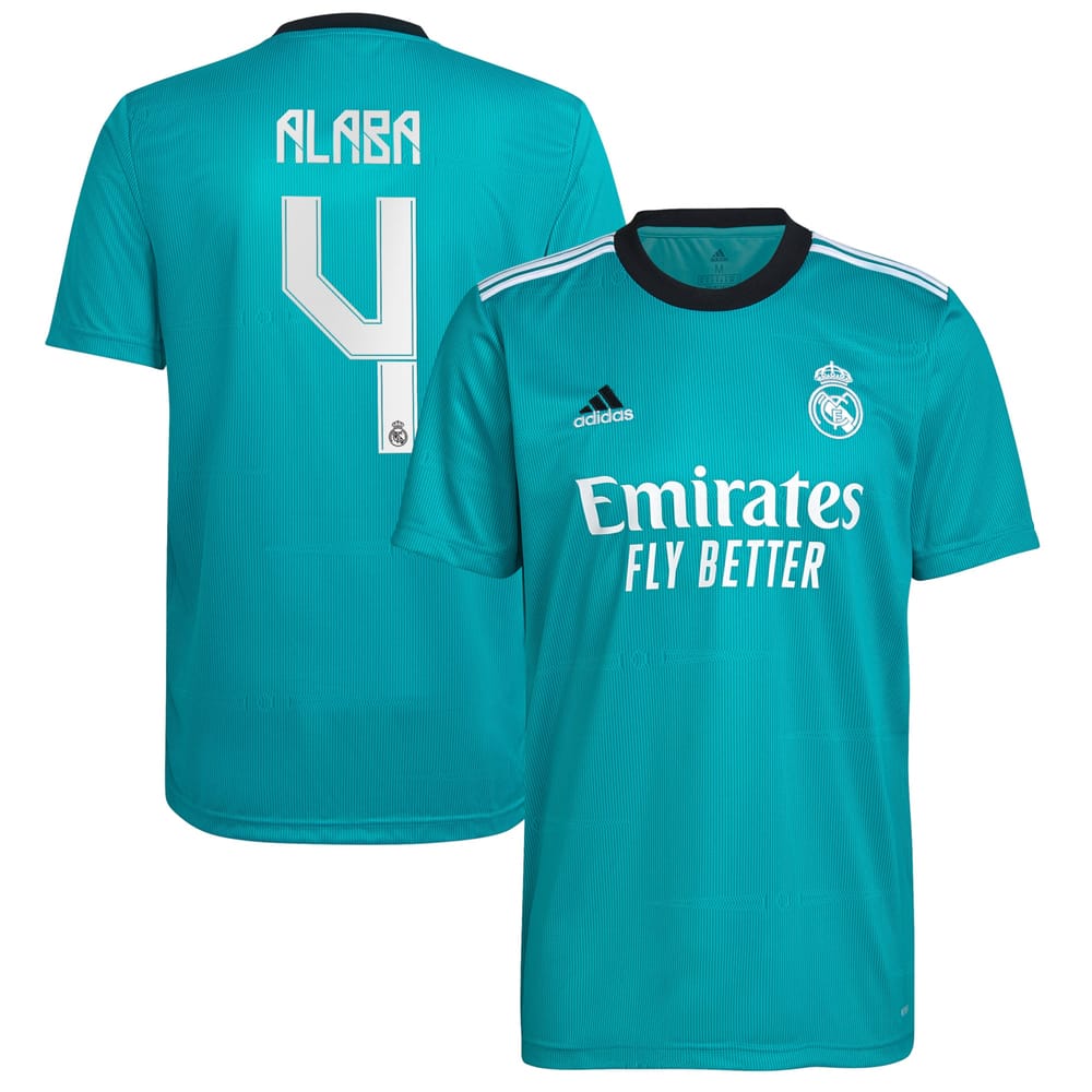 Real Madrid Third Aqua Jersey Shirt 2021-22 player David Alaba printing for Men