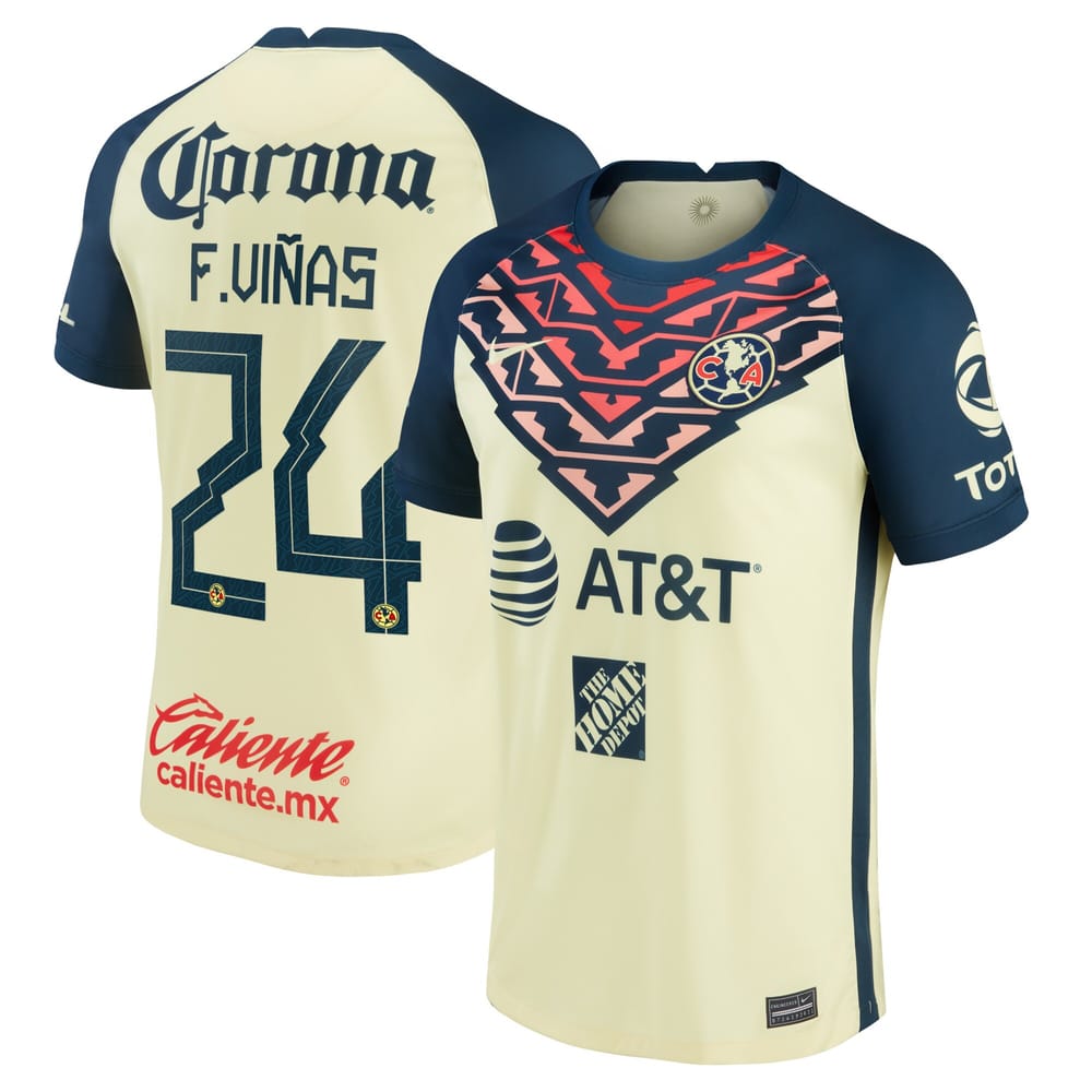 Club America Home Yellow Jersey Shirt 2021-22 player Federico Viñas printing for Men