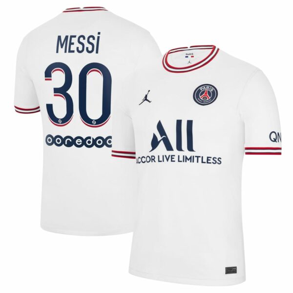 Paris Saint-Germain Fourth White Jersey Shirt 2021-22 player Lionel Messi printing for Men
