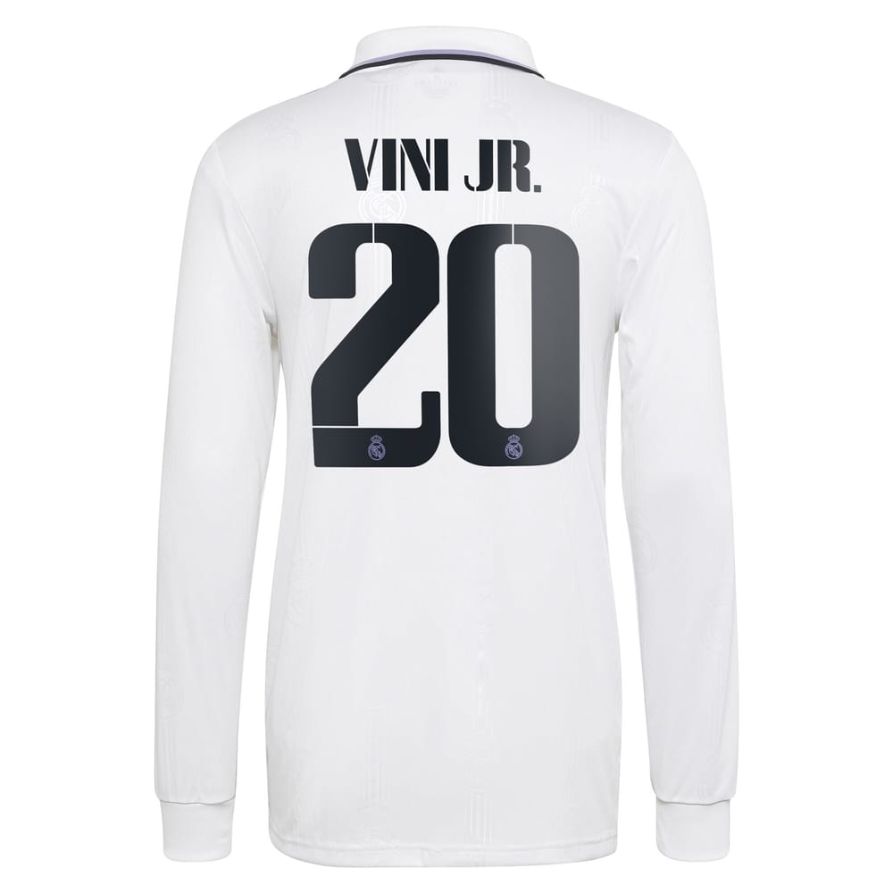 Real Madrid Home Long Sleeve White Jersey Shirt 2022-23 player Vinicius Junior printing for Men