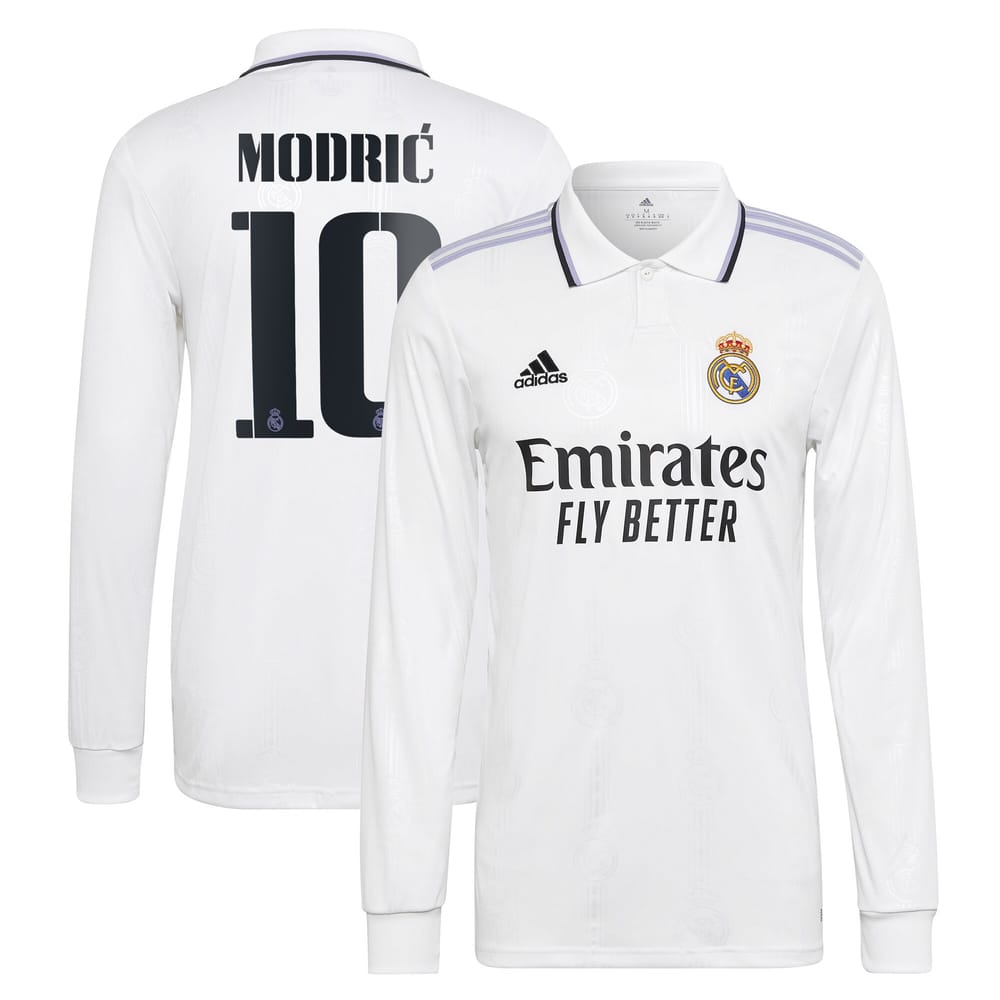 Real Madrid Home Long Sleeve White Jersey Shirt 2022-23 player Luka Modric printing for Men