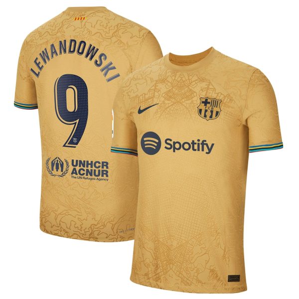 Robert Lewandowski Barcelona 2022/23 Away Authentic Player Jersey - Gold