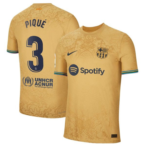 Gerard Pique Barcelona 2022/23 Away Authentic Player Jersey - Gold