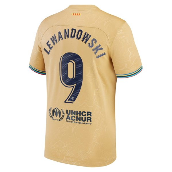 Robert Lewandowski Barcelona 2022/23 Away Player Jersey - Gold