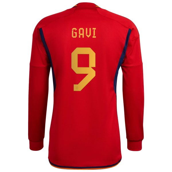 Gavi Spain National Team 2022/23 Home Long Sleeve Jersey - Red