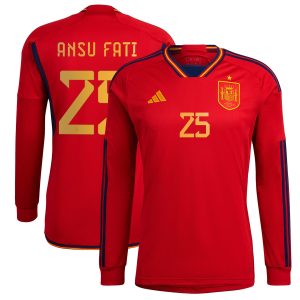 Ansu Fati Spain National Team 2022/23 Home Long Sleeve Jersey - Red