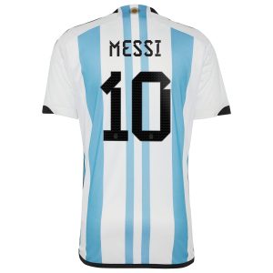 Lionel Messi Argentina National Team 2022 Winners Home Jersey - White/Light Blue