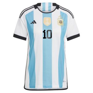 Lionel Messi Argentina National Team Women's 2022 Winners Home Jersey - White/Light Blue