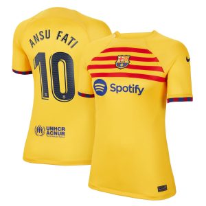 Ansu Fati Barcelona Women's 2022/23 Fourth Breathe Player Jersey - Yellow