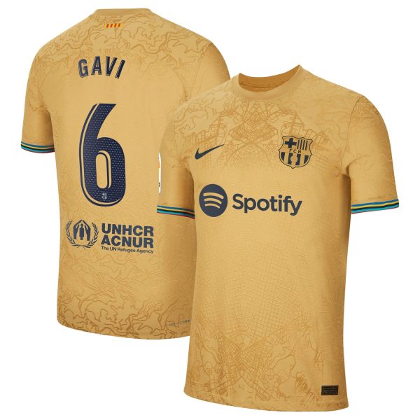 Gavi Barcelona 2022/23 Away Match Authentic Player Jersey - Gold