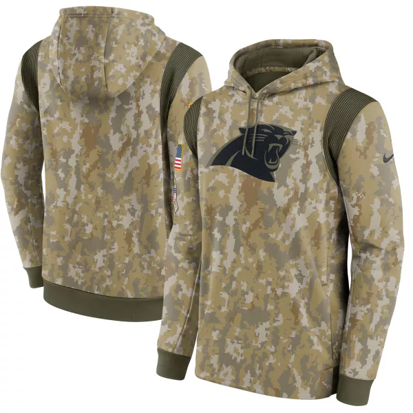 Men's Carolina Panthers Nike Camo 2021 Salute To Service Therma Performance Pullover Hoodie
