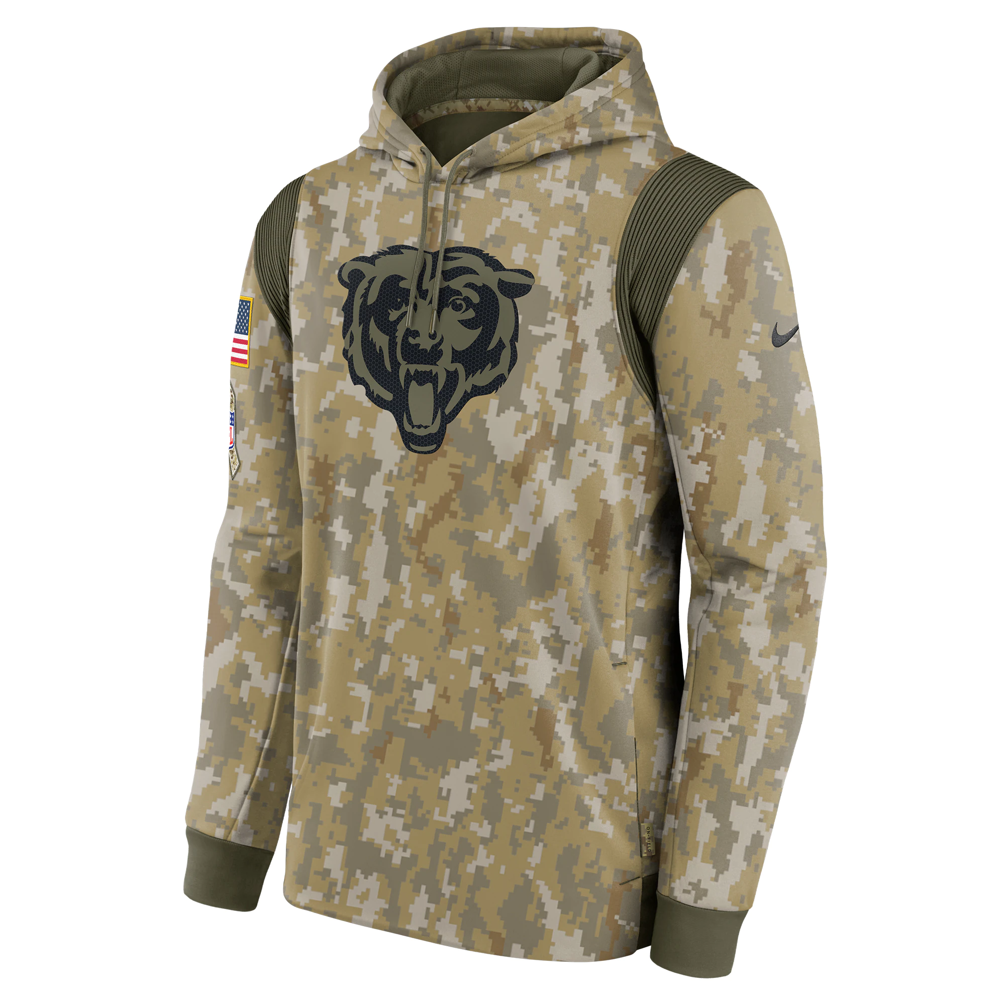 Men's Chicago Bears Nike Camo 2021 Salute To Service Therma Performance Pullover Hoodie
