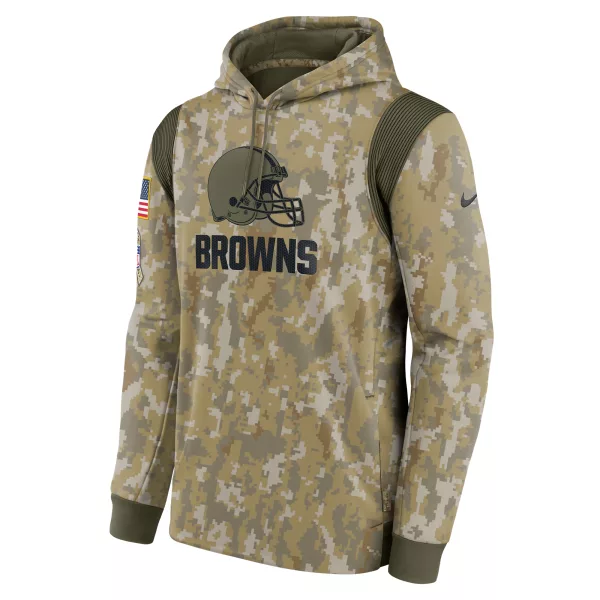 Men's Cleveland Browns Nike Camo 2021 Salute To Service Therma Performance Pullover Hoodie
