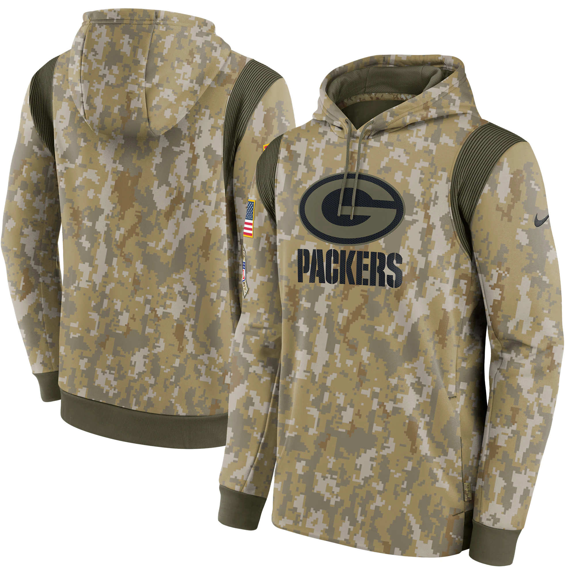 Men's Green Bay Packers Nike Camo 2021 Salute To Service Therma Performance Pullover Hoodie