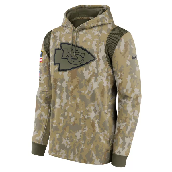 Men's Kansas City Chiefs Nike Camo 2021 Salute To Service Therma Performance Pullover Hoodie