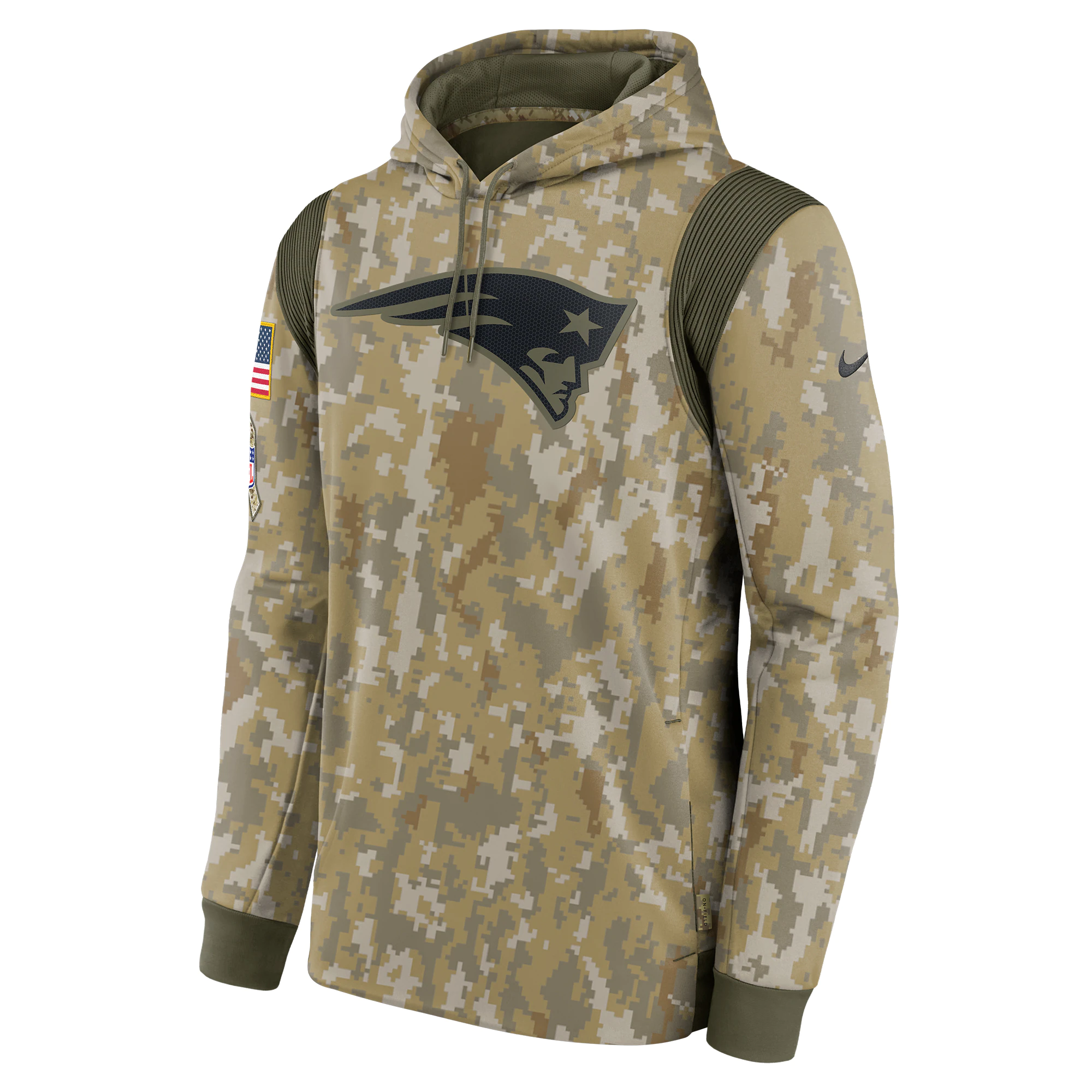 Men's New England Patriots Nike Camo 2021 Salute To Service Therma Performance Pullover Hoodie