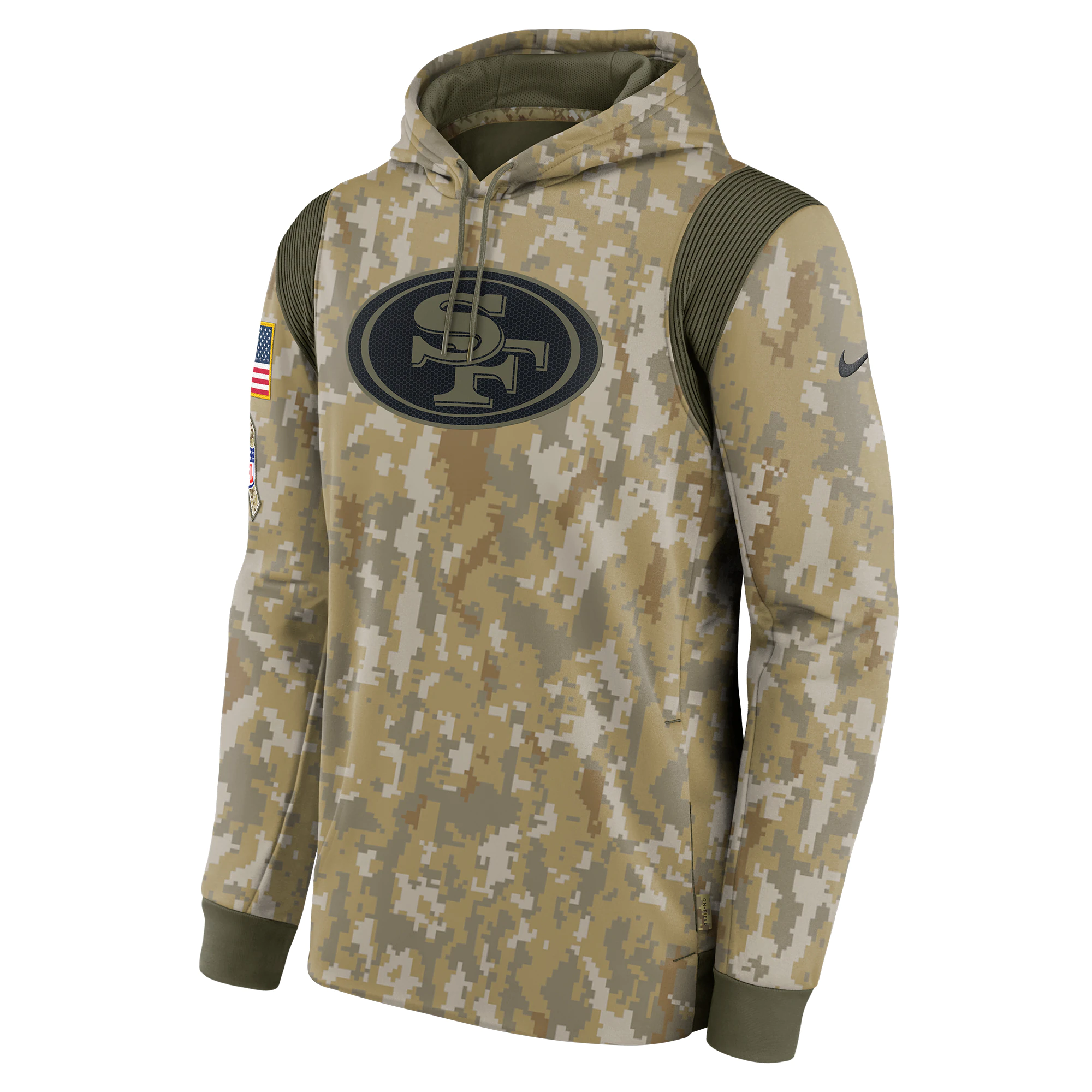 Men's San Francisco 49ers Nike Camo 2021 Salute To Service Therma Performance Pullover Hoodie