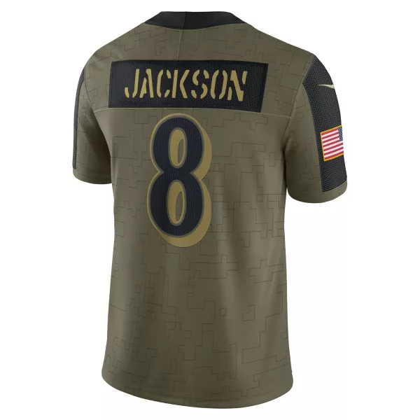 Men's Baltimore Ravens Lamar Jackson Nike Olive 2021 Salute To Service Limited Player Jersey