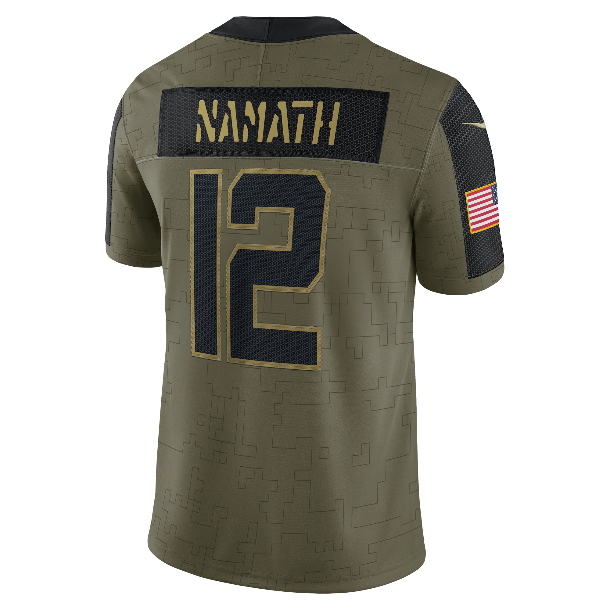 Men's New York Jets Joe Namath Nike Olive 2021 Salute To Service Retired Player Limited Jersey