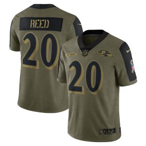 Men's Baltimore Ravens Ed Reed Nike Olive 2021 Salute To Service Retired Player Limited Jersey