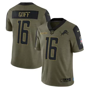 Men's Detroit Lions Jared Goff Nike Olive 2021 Salute To Service Limited Player Jersey