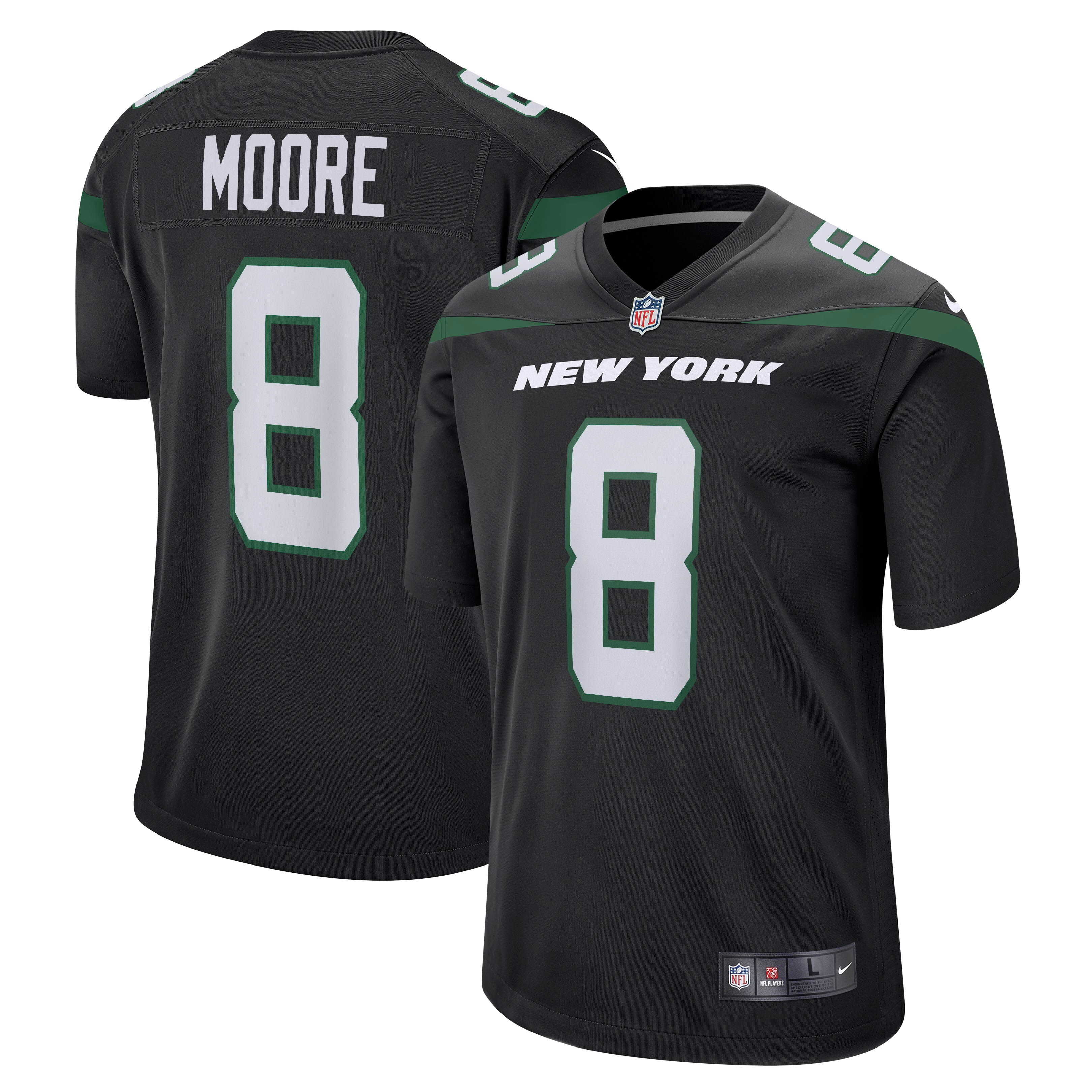 Men's New York Jets Elijah Moore Nike Stealth Black Game Jersey
