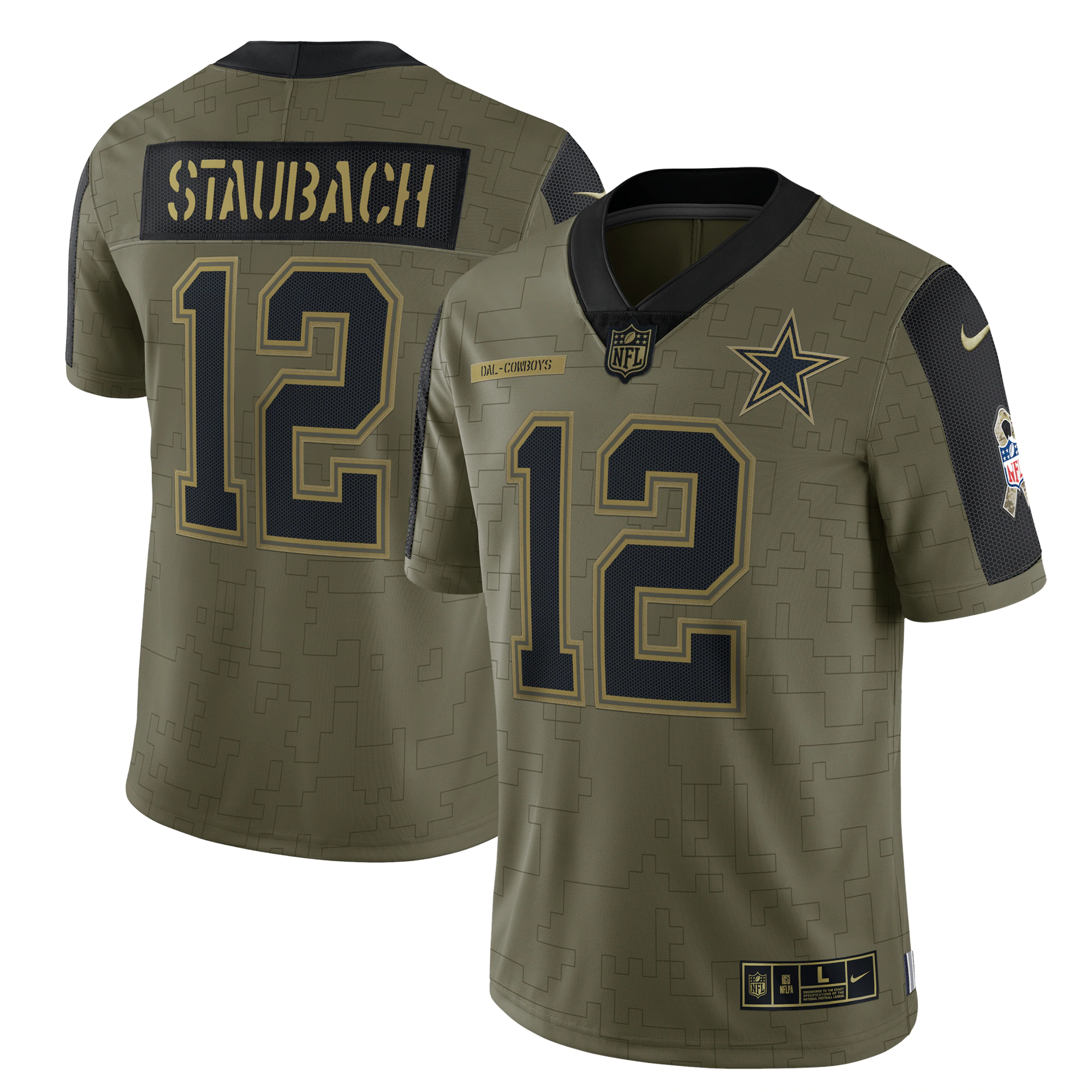 Men's Dallas Cowboys Roger Staubach Nike Olive 2021 Salute To Service Retired Player Limited Jersey