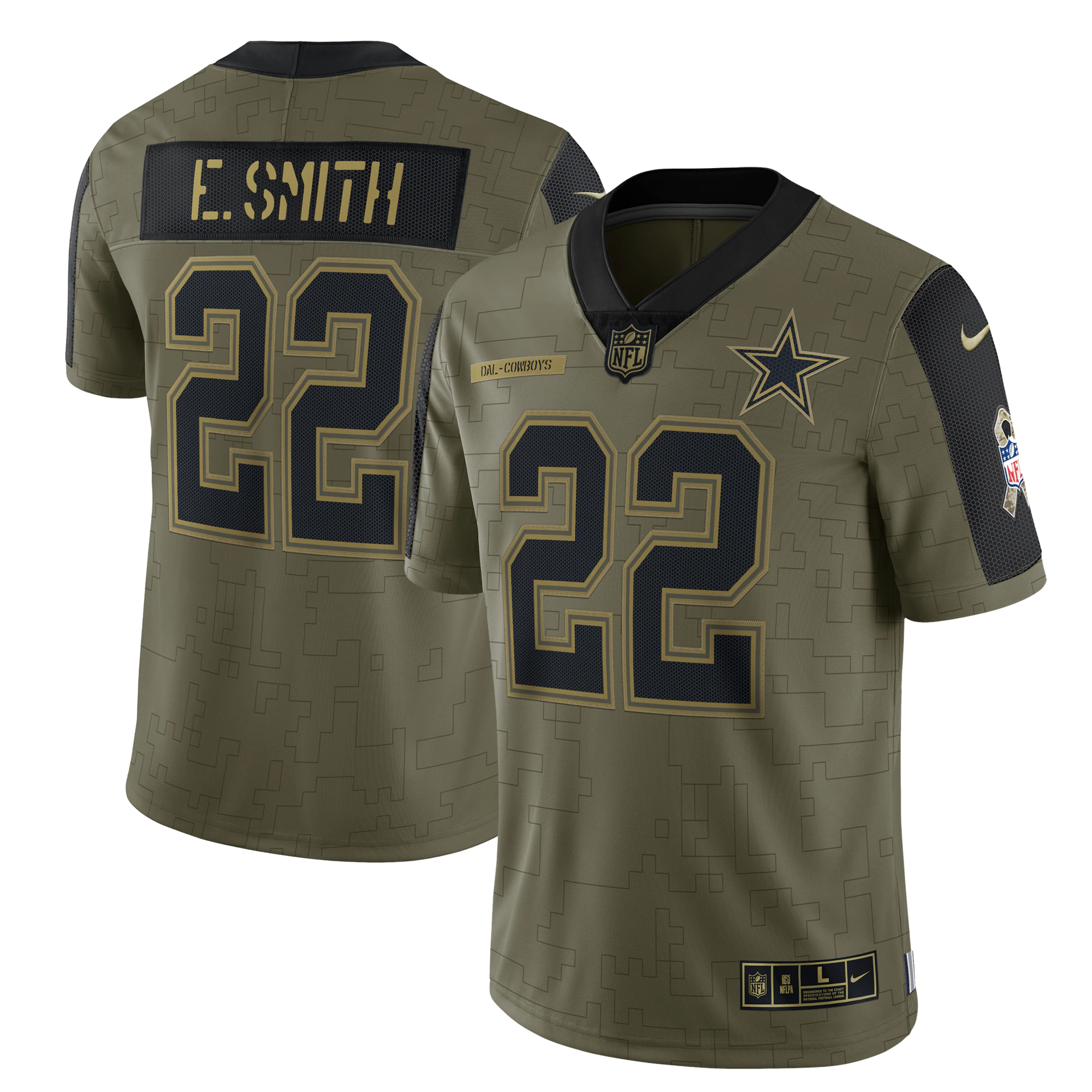 Men's Dallas Cowboys Emmitt Smith Nike Olive 2021 Salute To Service Retired Player Limited Jersey