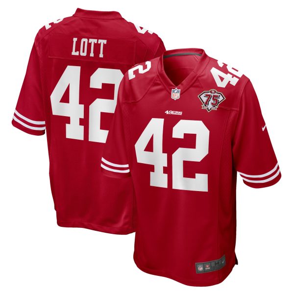 Men's San Francisco 49ers Ronnie Lott Nike Scarlet 75th Anniversary Game Retired Player Jersey