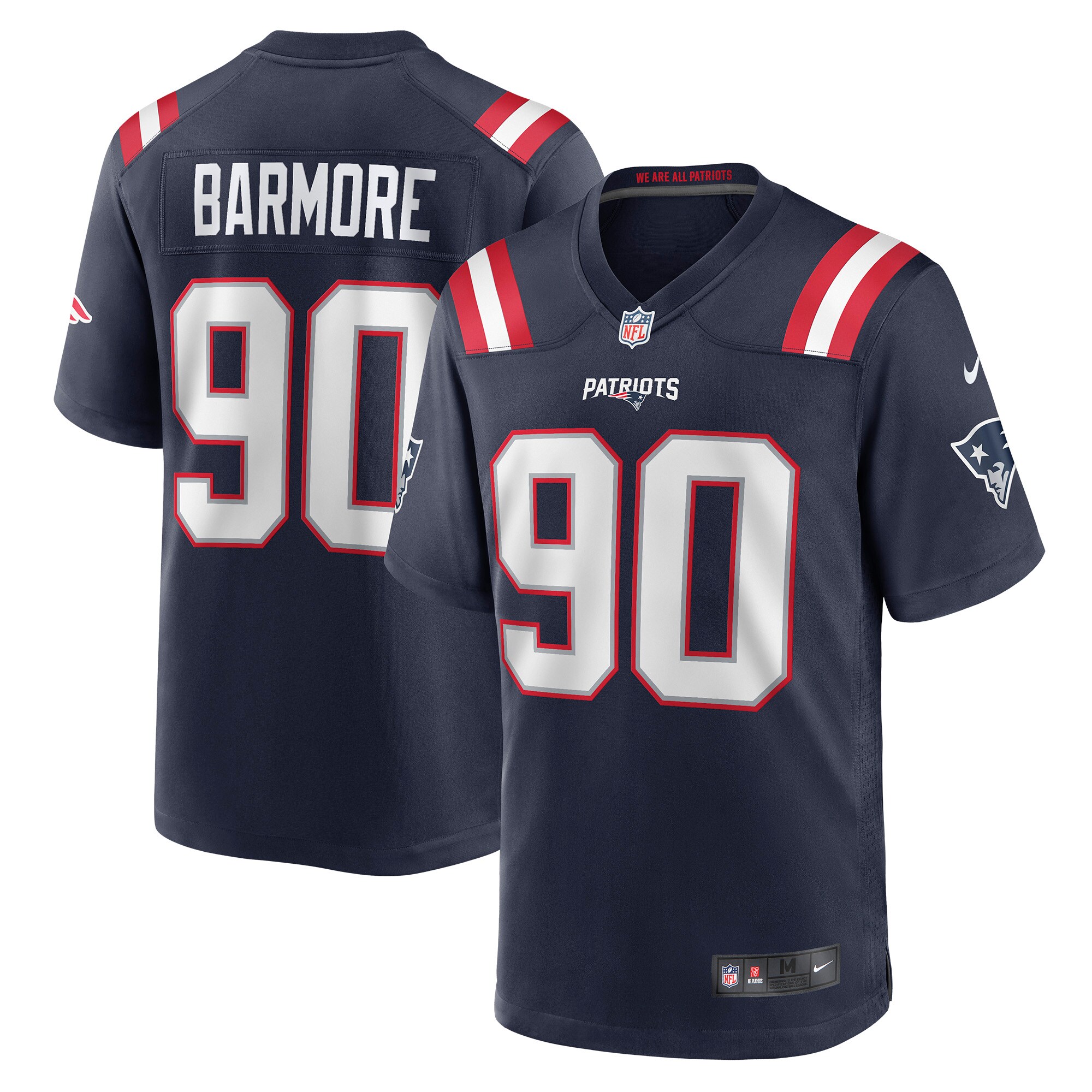Men's New England Patriots Christian Barmore Nike Navy Player Game Jersey