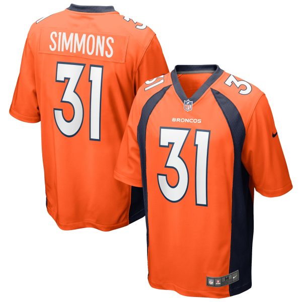 Men's Denver Broncos Justin Simmons Nike Orange Team Game V-Neck Jersey