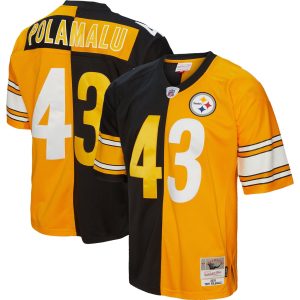 Men's Pittsburgh Steelers Troy Polamalu Mitchell & Ness Black/Gold 2005 Split Legacy Replica Jersey
