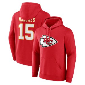 Men's Kansas City Chiefs Patrick Mahomes Fanatics Branded Red Player Icon Name & Number Pullover Hoodie