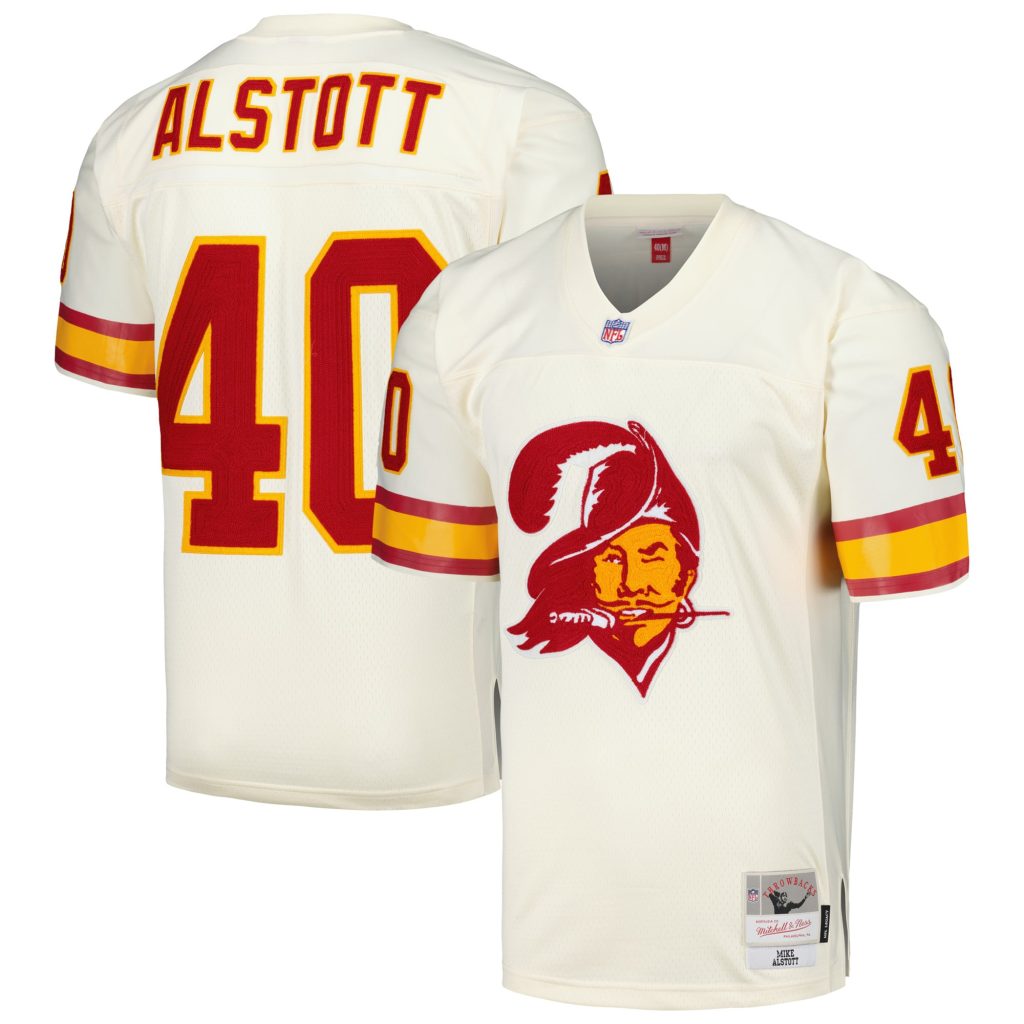 Mike Alstott Tampa Bay Buccaneers Mitchell & Ness Chainstitch Legacy Jersey - Cream