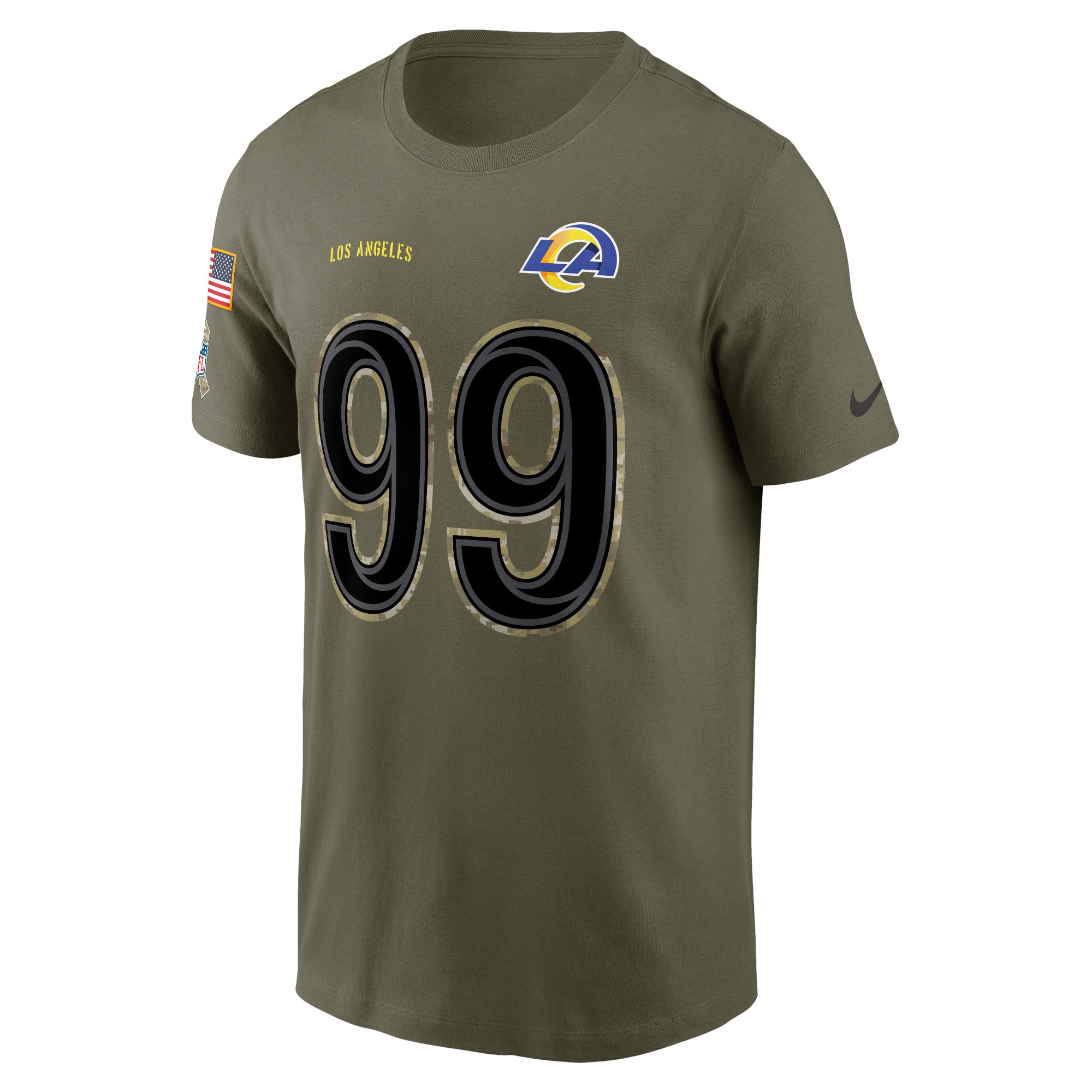 Men's Los Angeles Rams Aaron Donald Nike Olive 2022 Salute To Service Name & Number T-Shirt