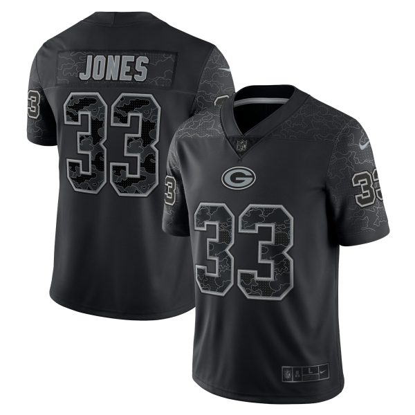 Men's Green Bay Packers Aaron Jones Nike Black RFLCTV Limited Jersey