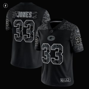Men's Green Bay Packers Aaron Jones Nike Black RFLCTV Limited Jersey