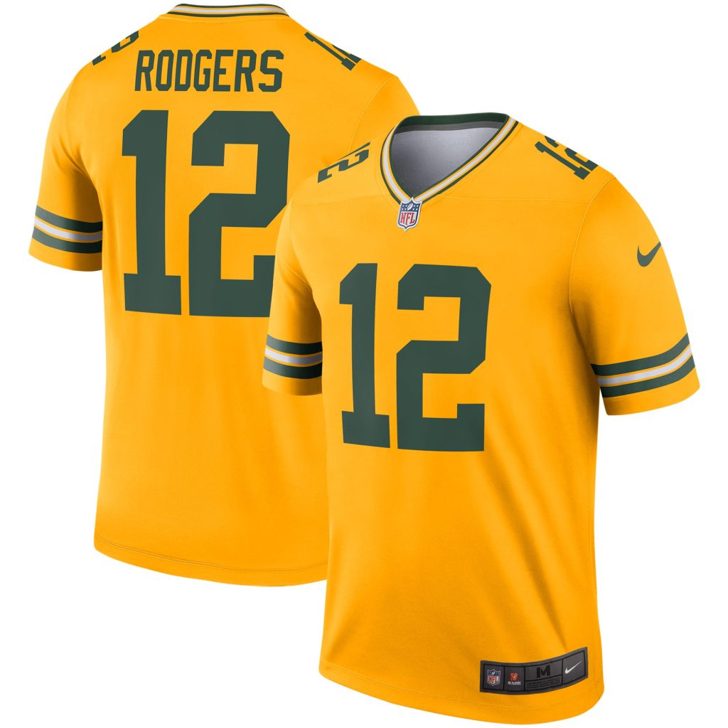Men's Nike Aaron Rodgers Gold Green Bay Packers Inverted Legend Jersey